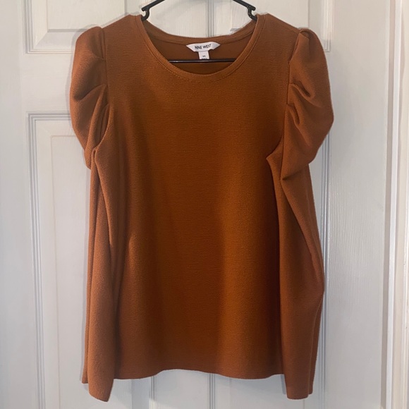 Nine West Burnt Orange Brown Puff Sleeve Sweater Blouse Top - Picture 3 of 12